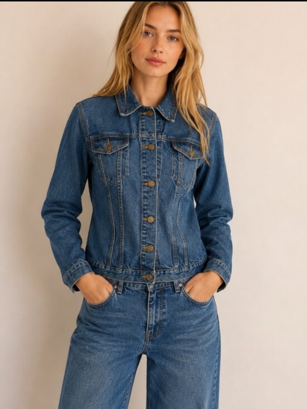 Y2K For Joseph Denim Trucker Jacket Denim Wash Fitted Button Front Preppy Sz L